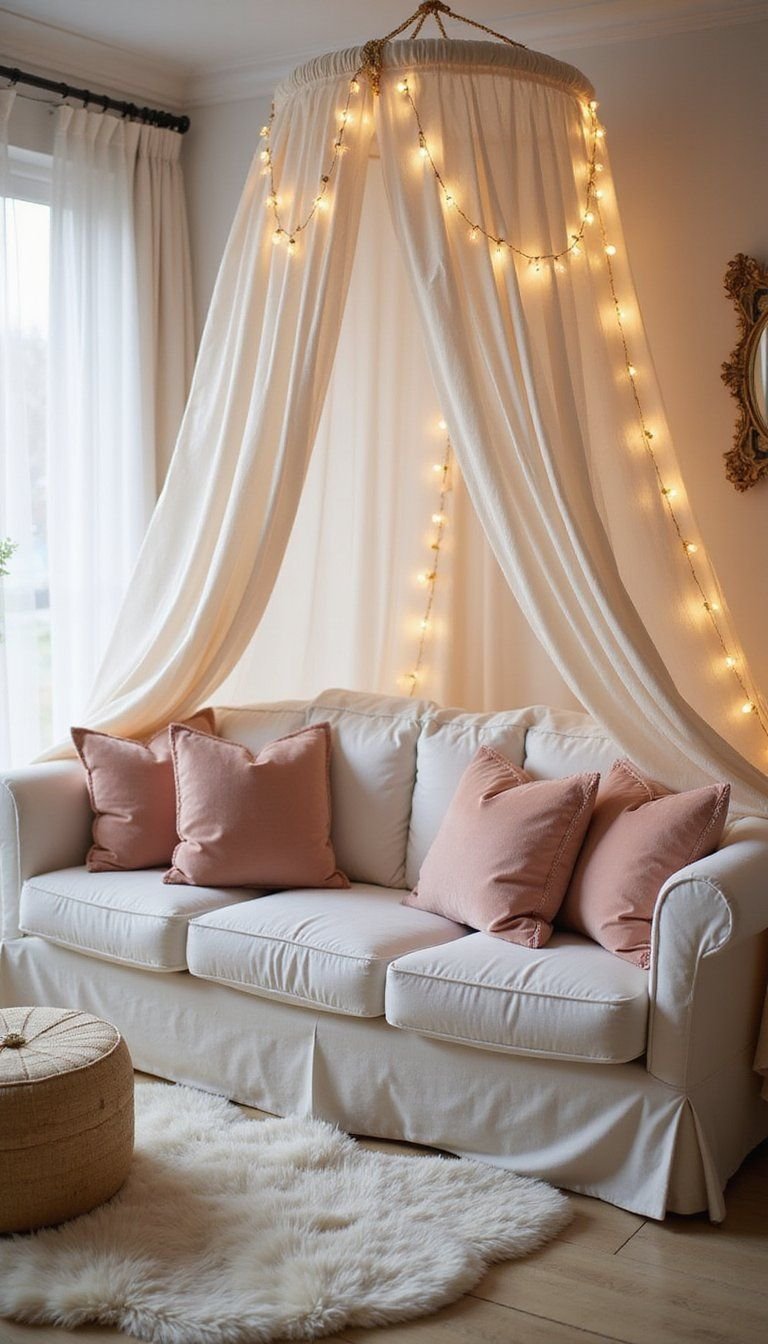 Soft Lighting Canopy With Sheers And String Lights