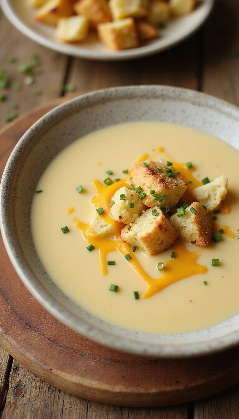 Cheddar Cauliflower Soup With Herb Croutons