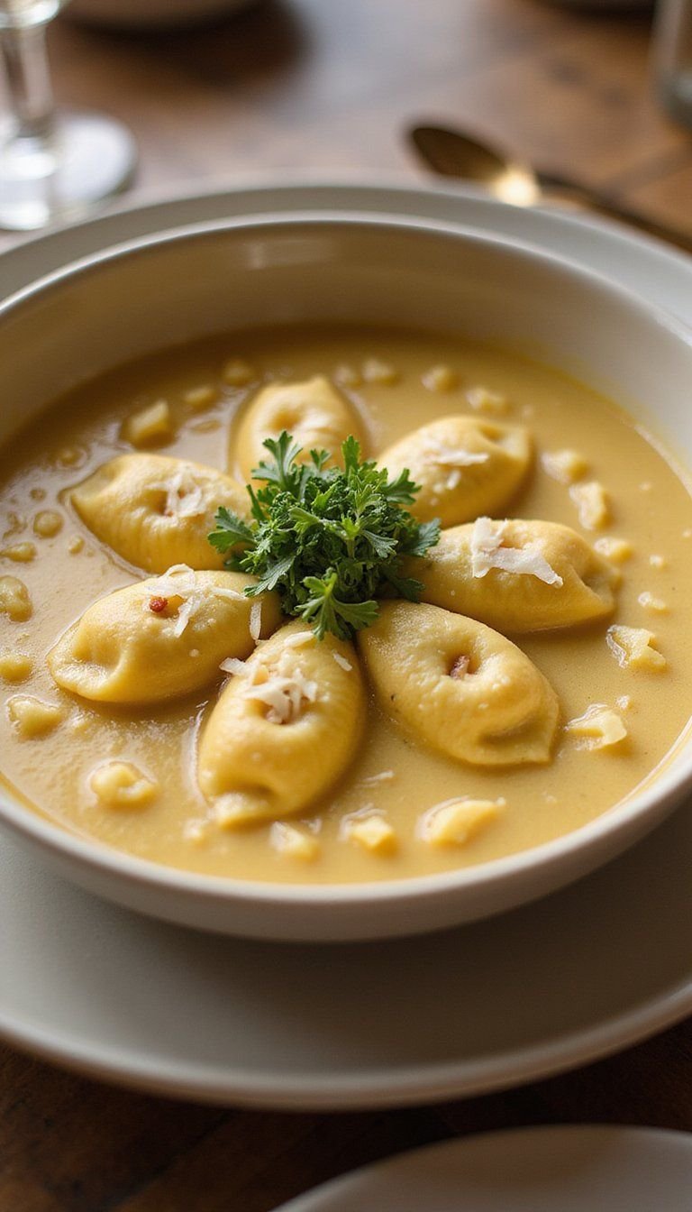 Cheese Tortellini In Golden Brodo With Parmesan