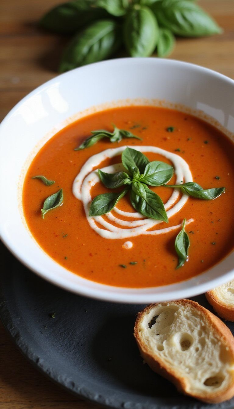 Creamy Tomato Basil Soup With Toasted Sourdough