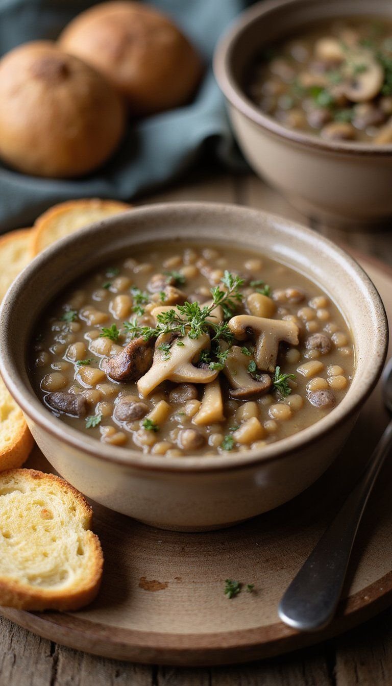 Wild Mushroom Barley Soup With Fresh Thyme