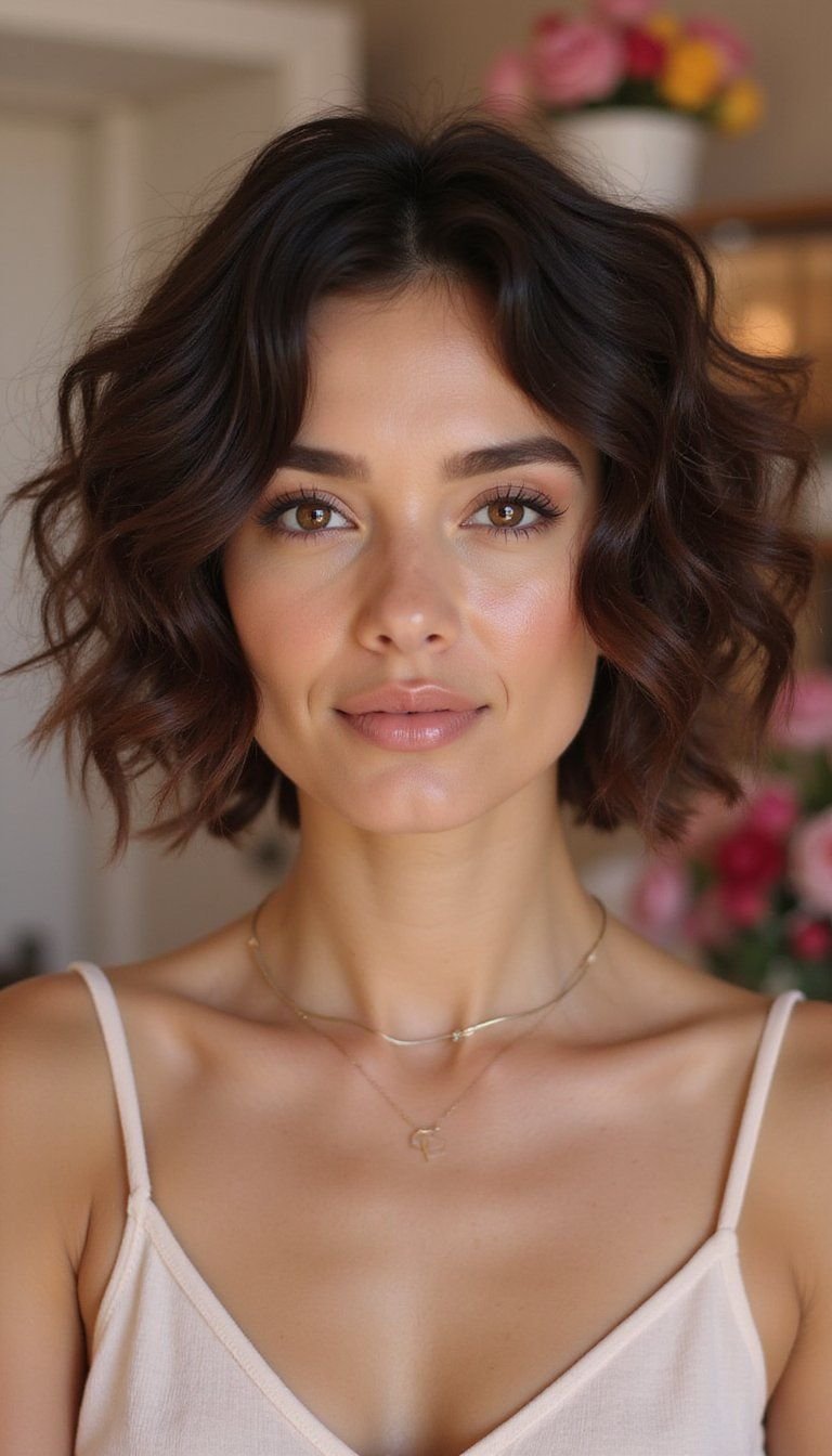 Layered Curly Bob With Face-Framing Short Curls