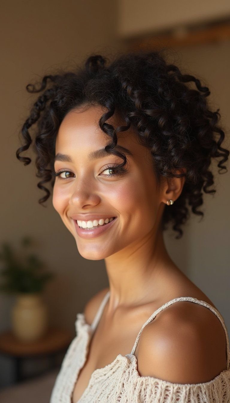 Curly Pixie With Tiny Twist Braids For Accent