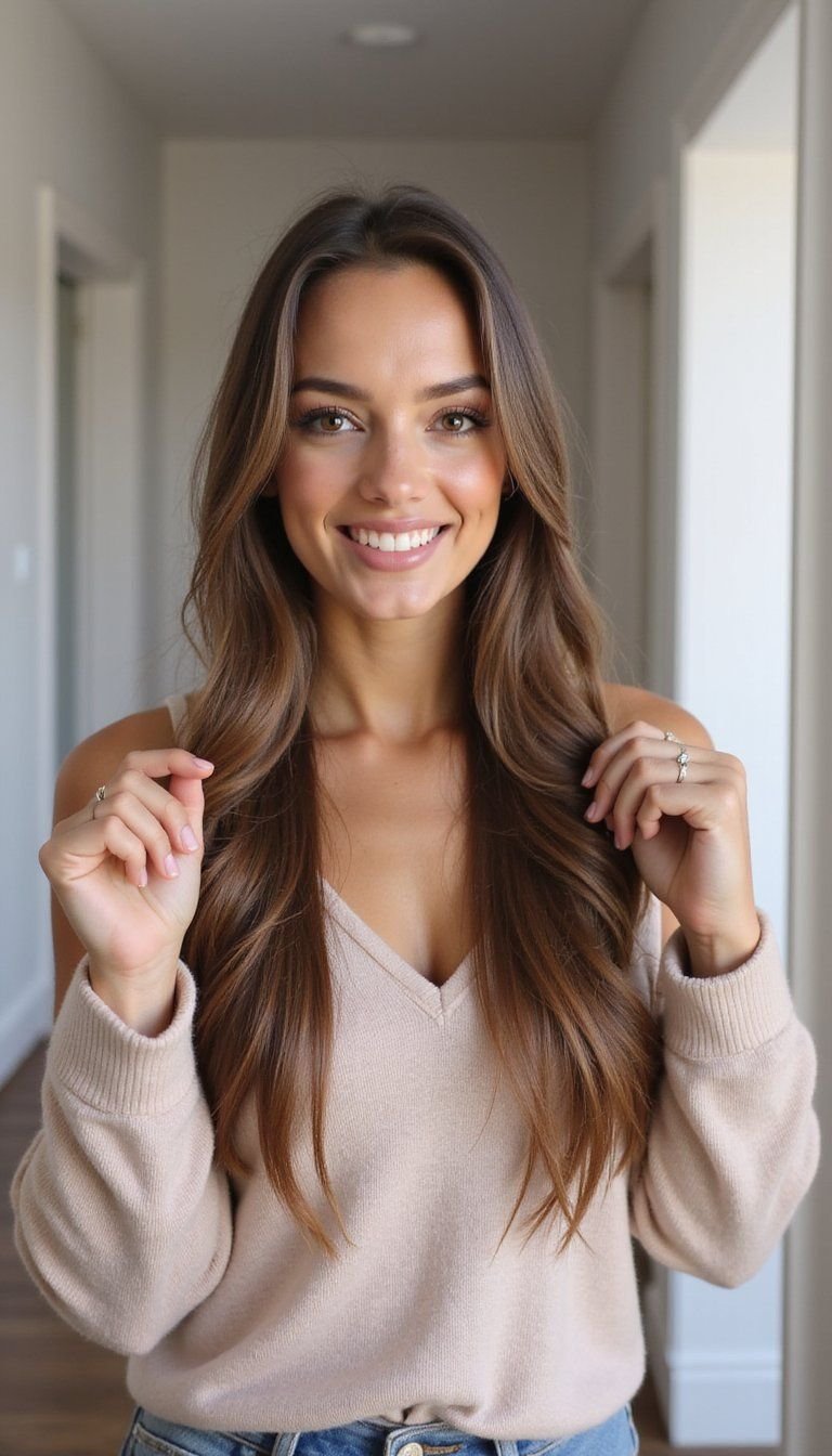 Sleek Middle Part Low Ponytail With Shine