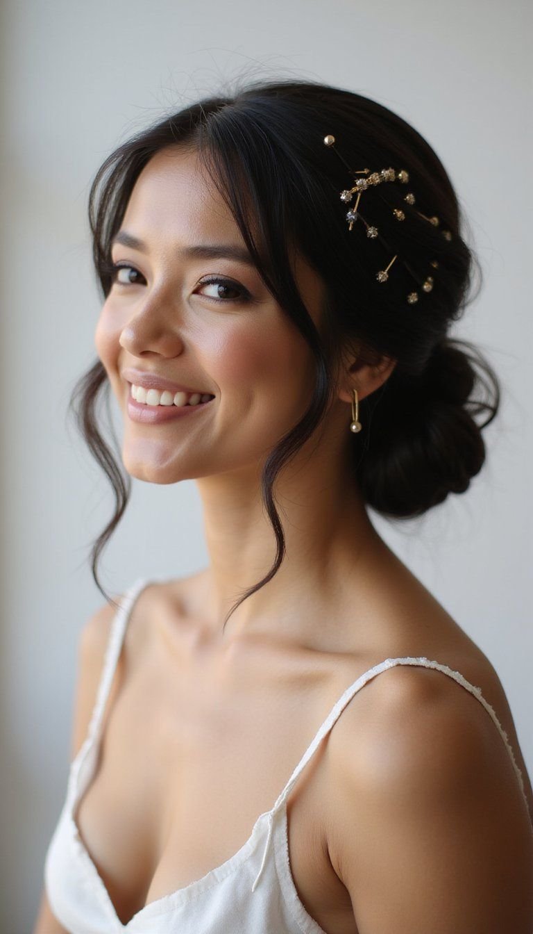 Slicked Back Low Bun With Decorative Pins