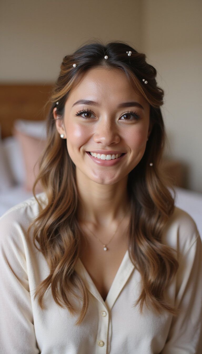 Twisted Half Up With Tiny Pearl Pins