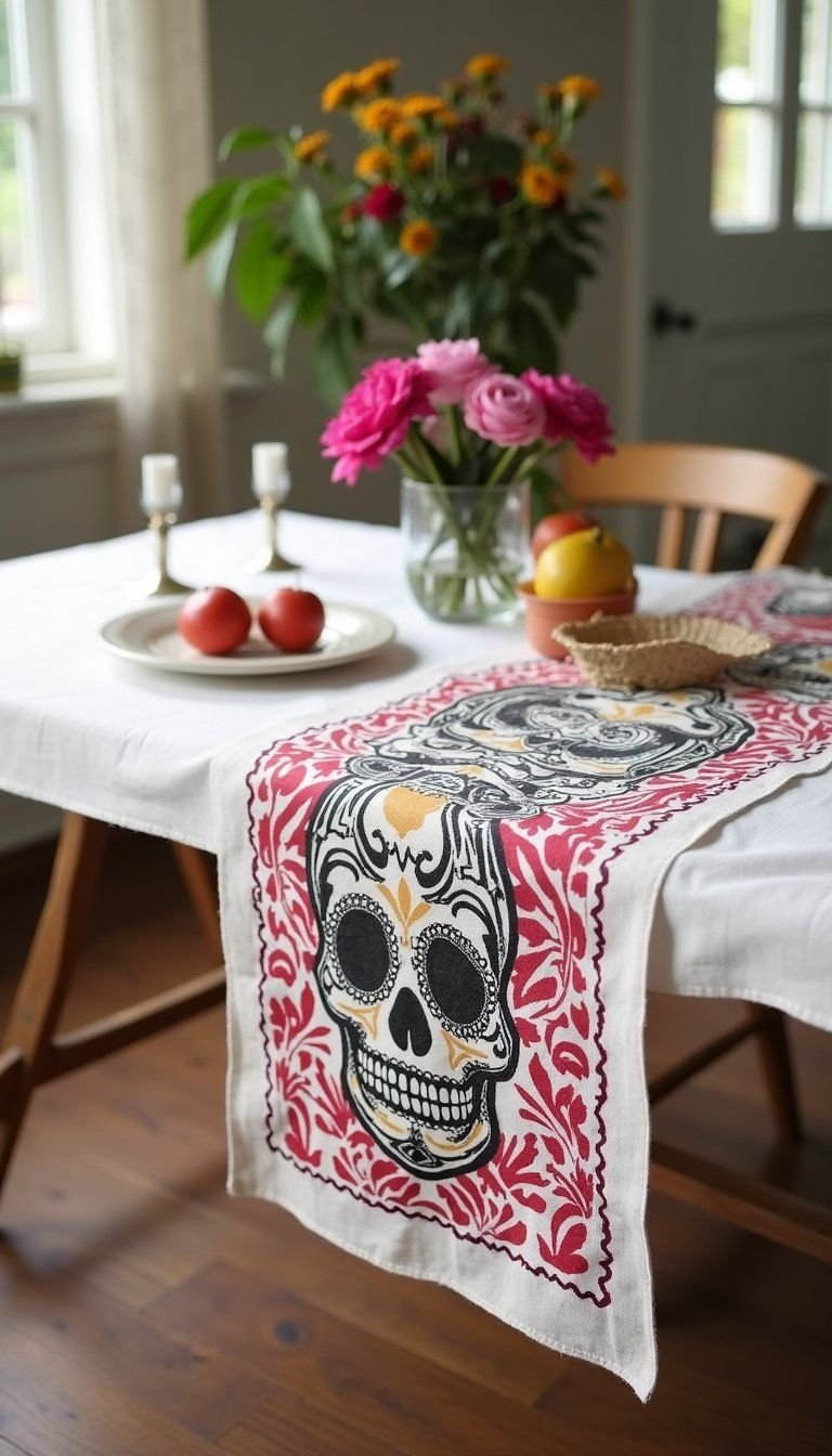 DIY Stenciled Table Runner With Bold Motifs