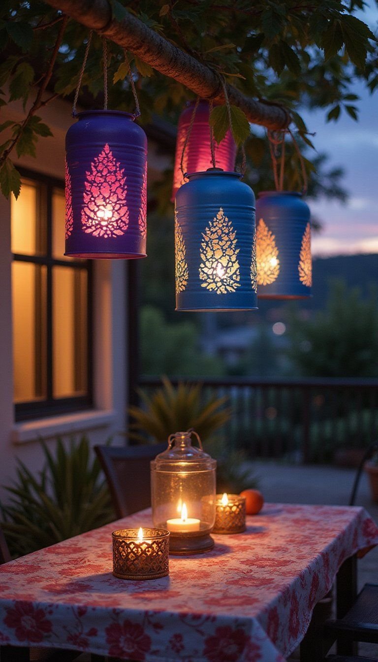 Hand-Painted Tin Can Lanterns With Cutouts