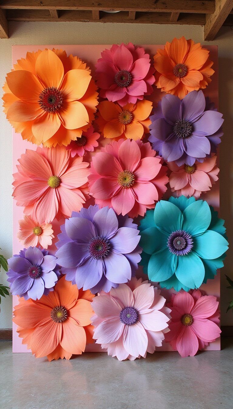 Paper Flower Wall Panel For Bold Color Statement