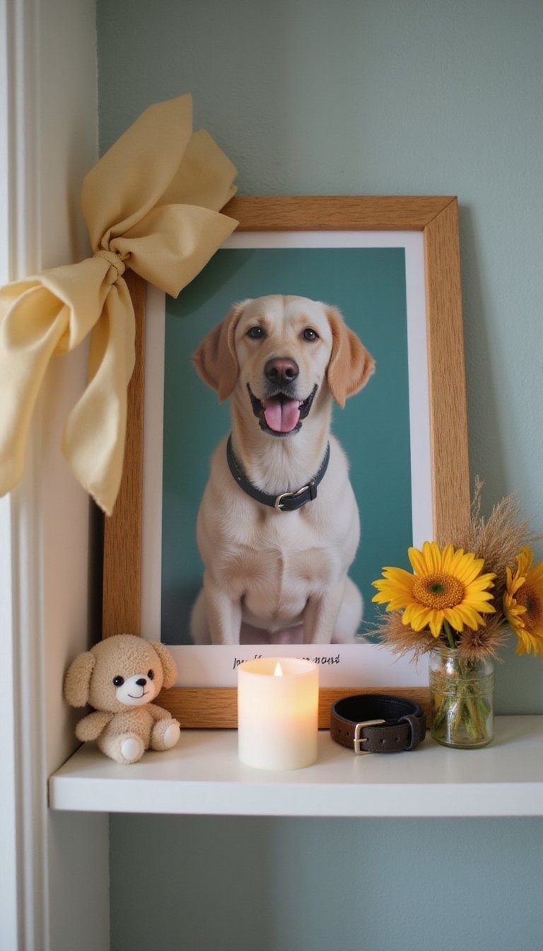 Pet Memorial Altar With Tiny Photos And Toys