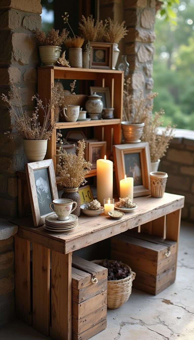 Rustic Wooden Crate Ofrenda With Vintage Finds