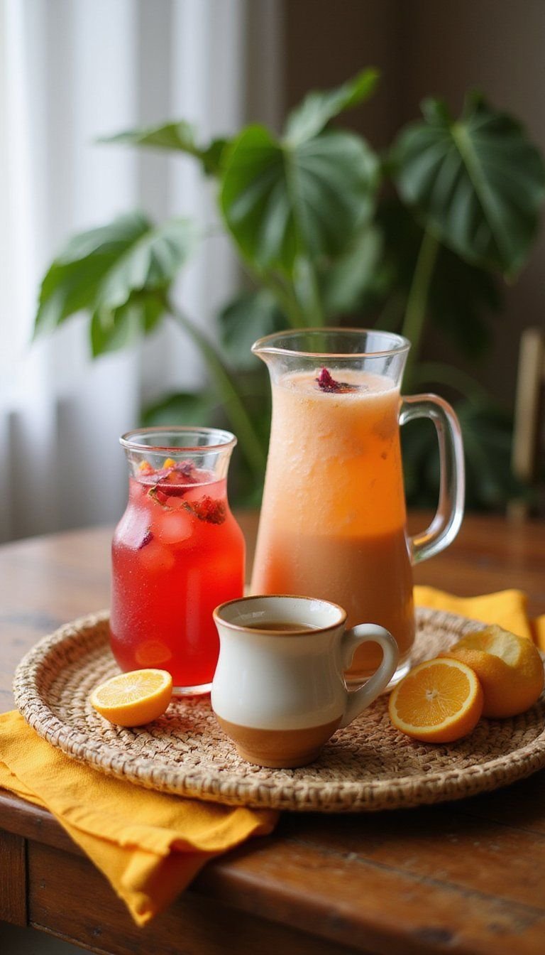 Seasonal Aguas Frescas Pitcher Display With Cups