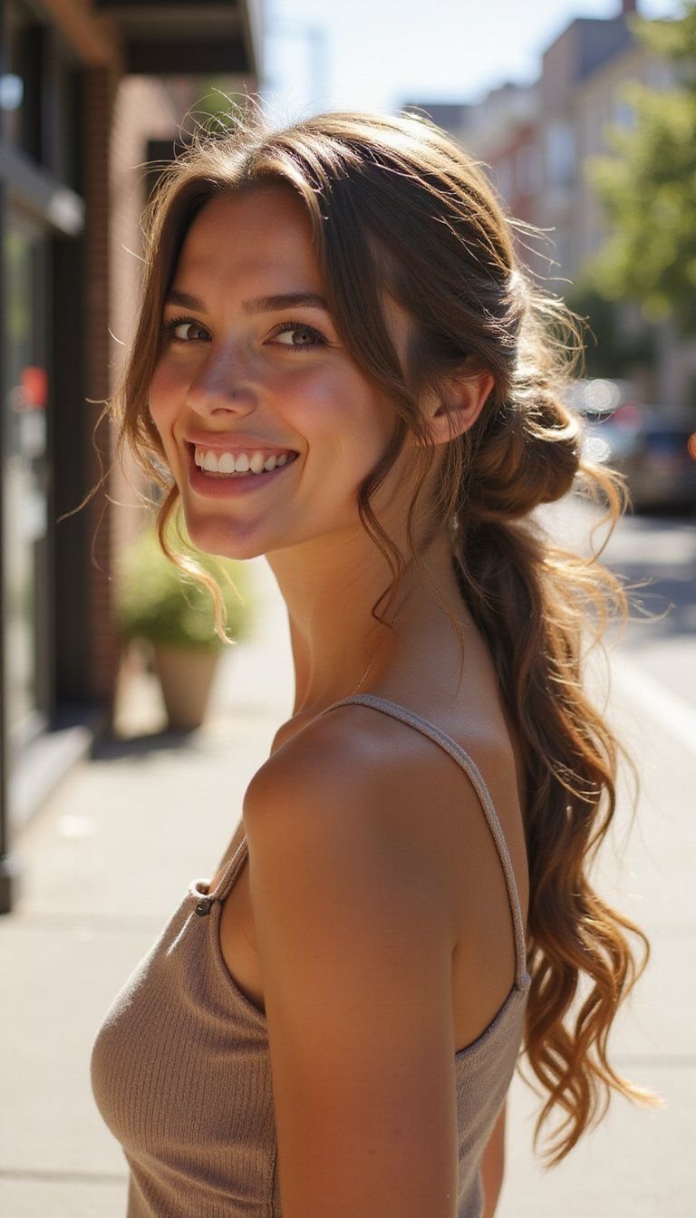 Deep Side Part Low Pony With Wrap Detail