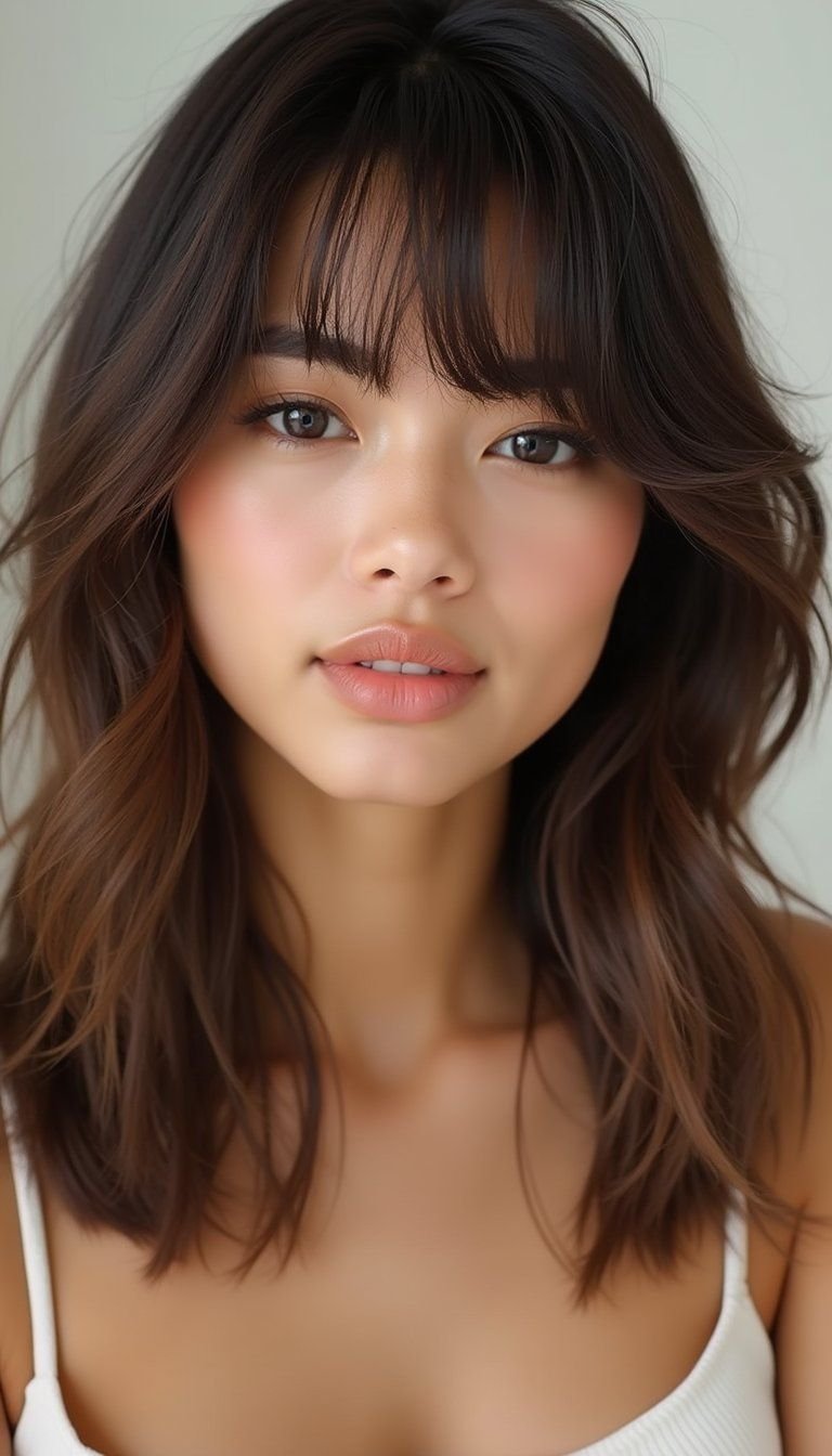 Deep Side Part With Curtain Bangs And Layers