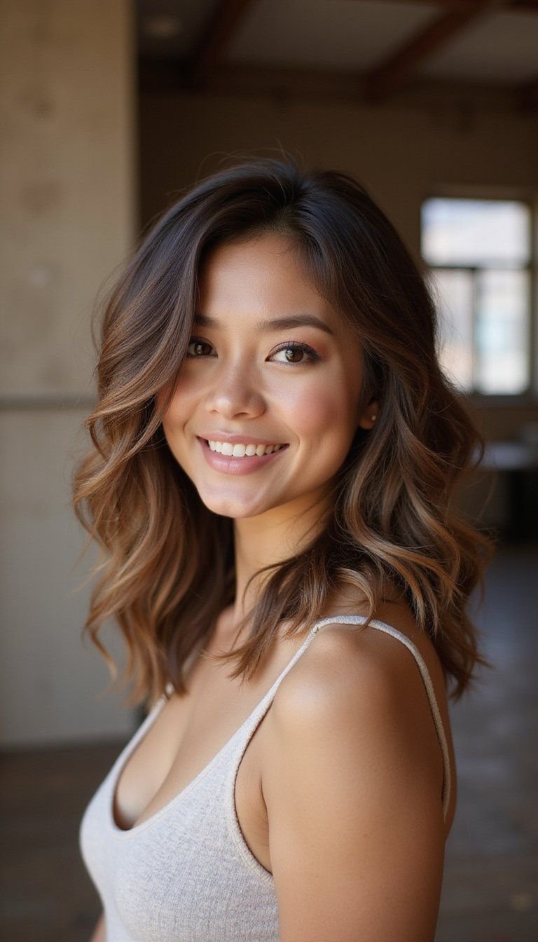 Deep Side Part With Textured Shag Layers