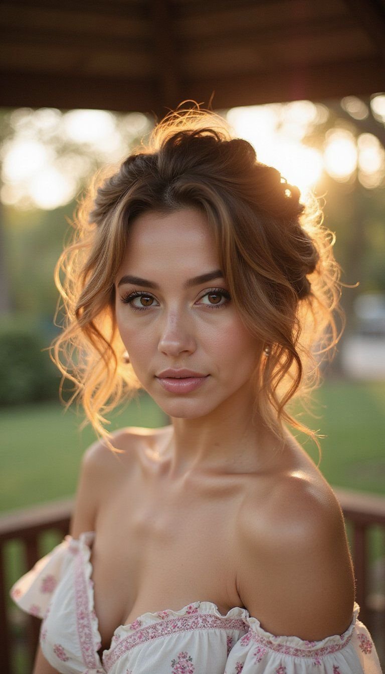 Romantic Diffused Curly Updo With Soft Tendrils