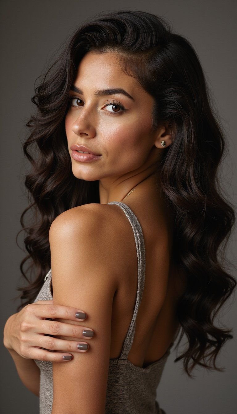 Slicked Back Diffused Curly Look With Shine