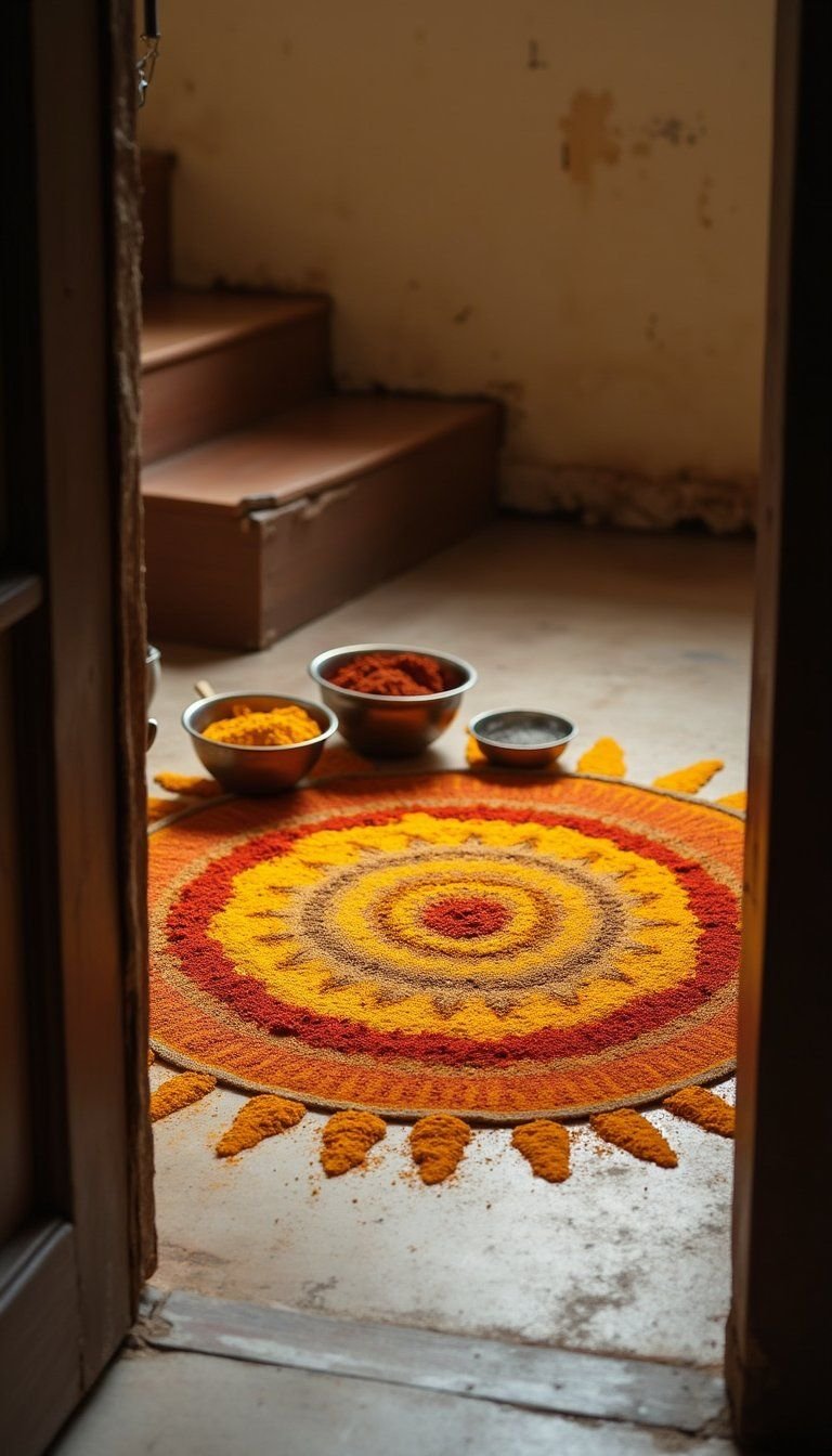 Aromatic Spice Rangoli With Turmeric And Kumkum