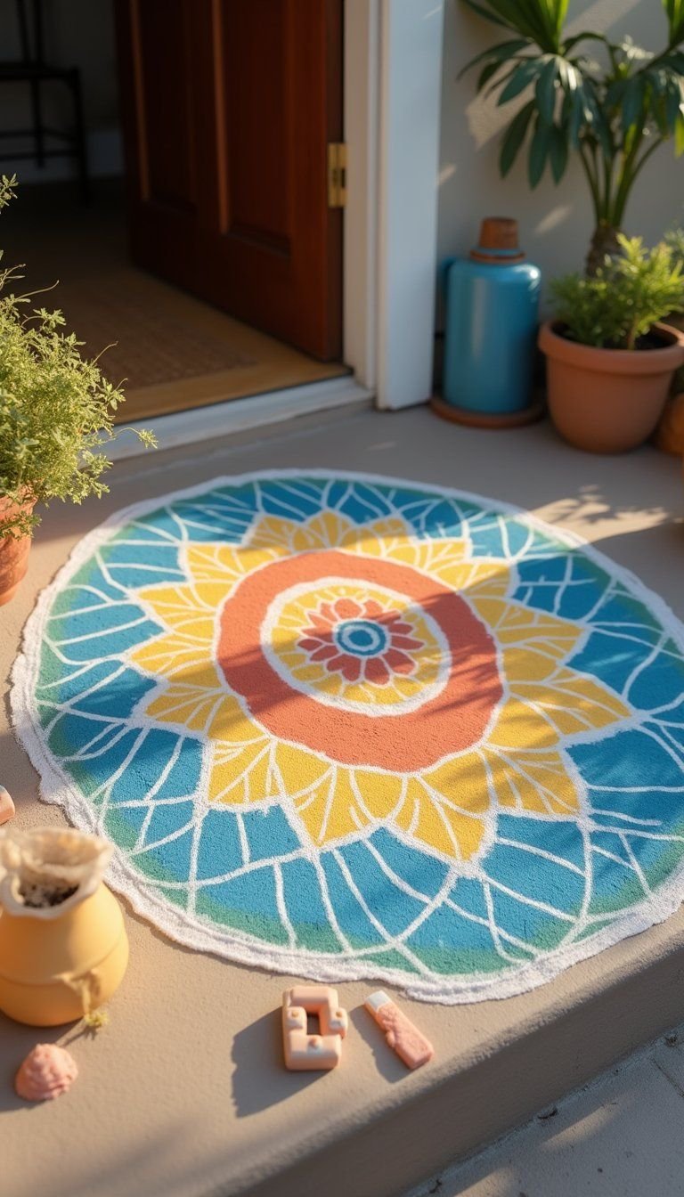 Chalk Outline Rangoli For Porch Steps And Ledges