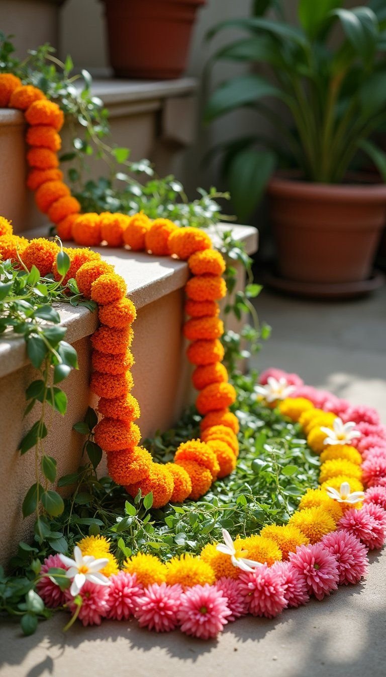 Garland And Greenery Rangoli For Natural Texture
