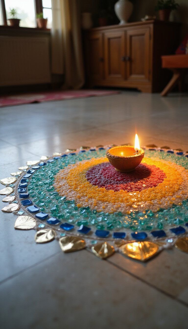 Glass Tile And Mirror Embedded Rangoli For Shine