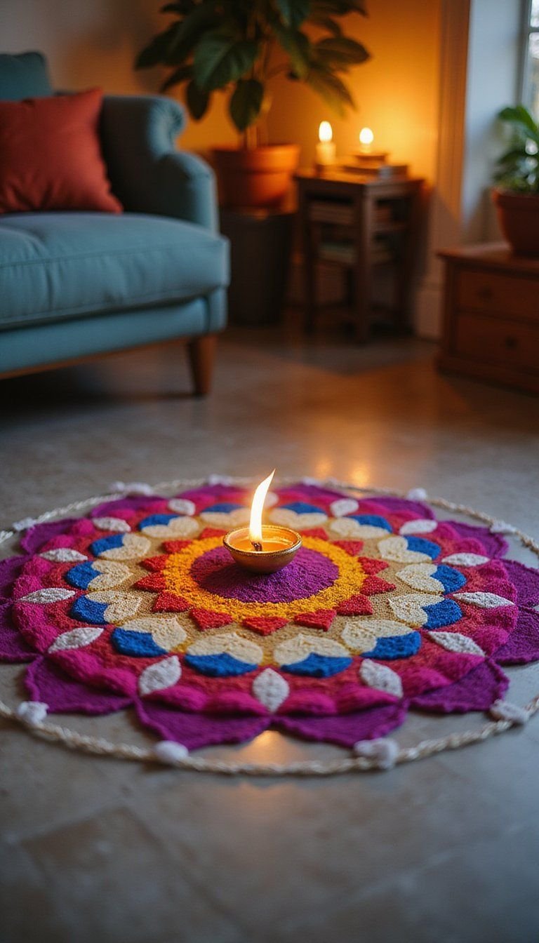 Mandala Style Rangoli With Bold Jewel Tones