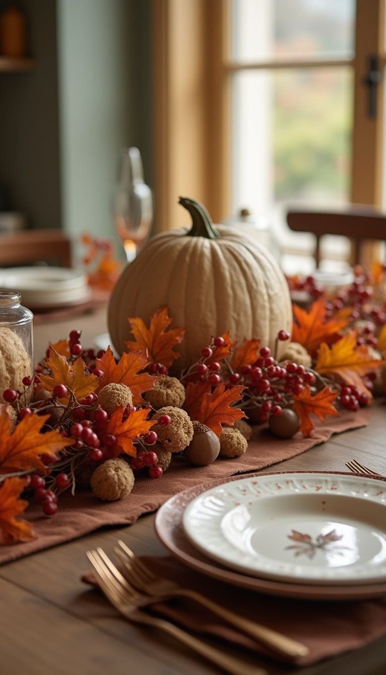 Acorns, Berries And Leaf Table Runner Garland