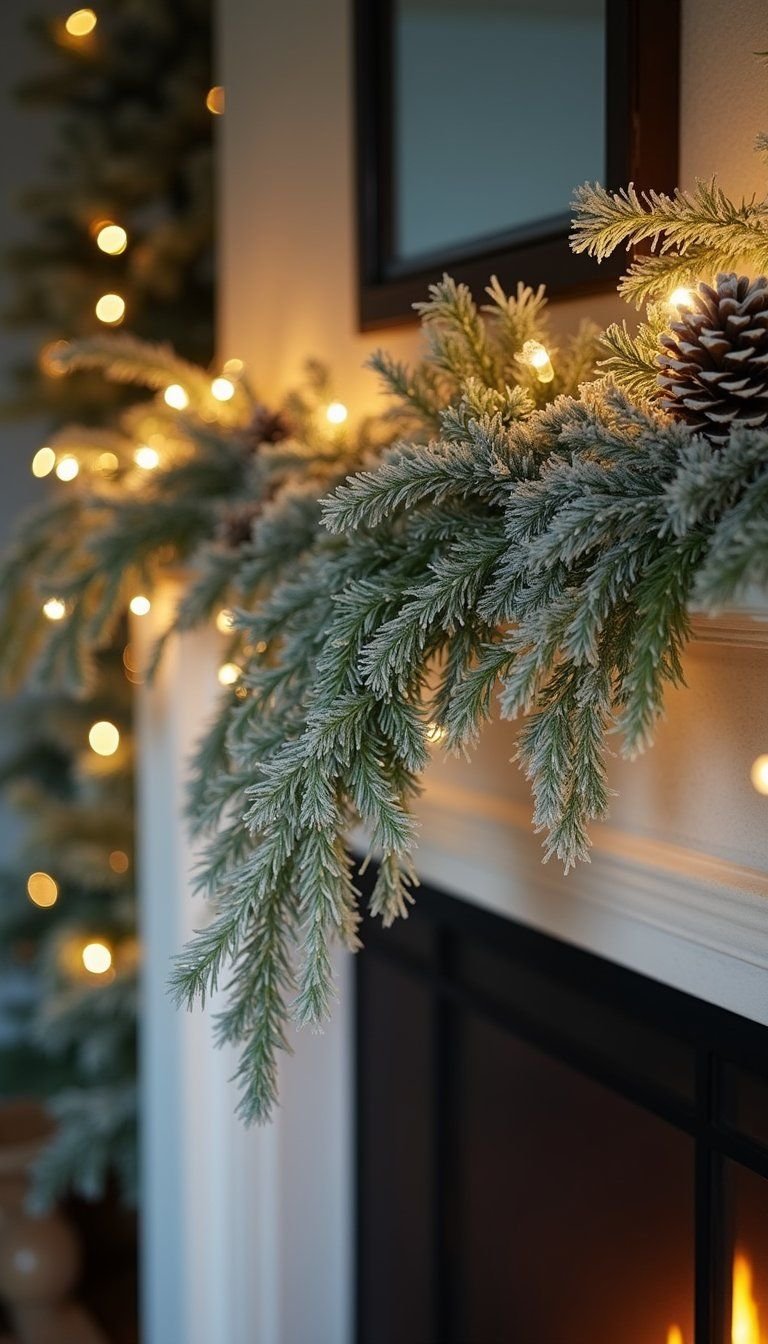 Frosted Winter Leaf And Pinecone Garland Display