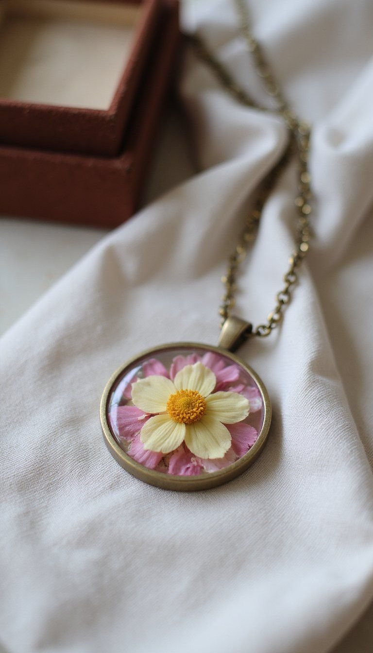 Pressed Flower Resin Keepsake Necklace