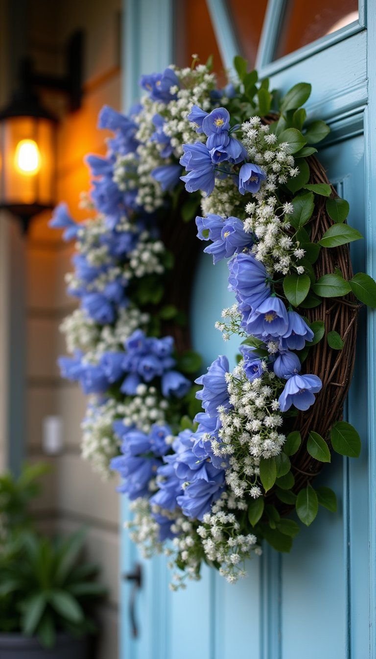 Charming Bluebell Wreath With Twinkle Lights