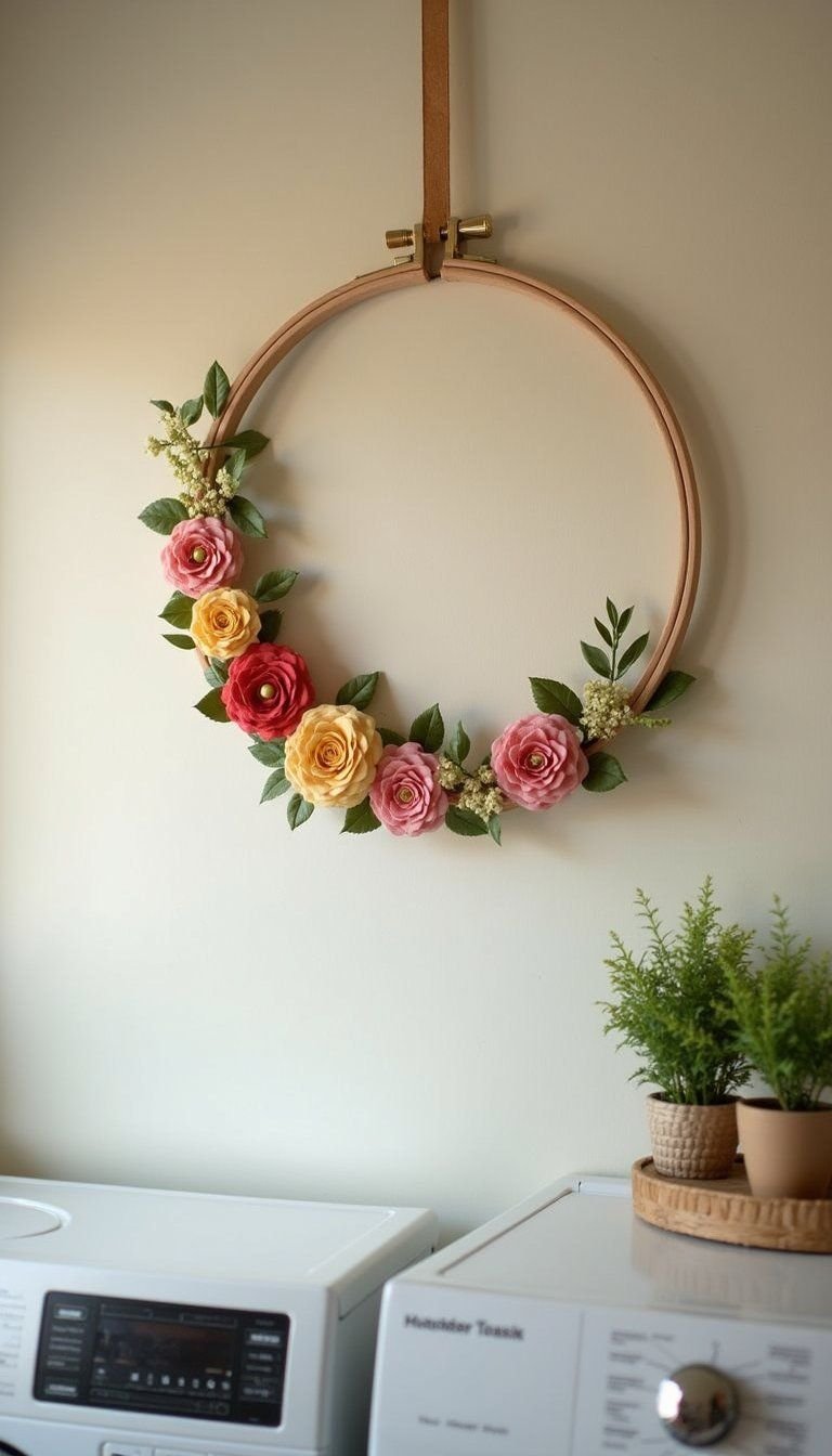 Floral Embroidery Hoop Wreath For Tiny Spaces