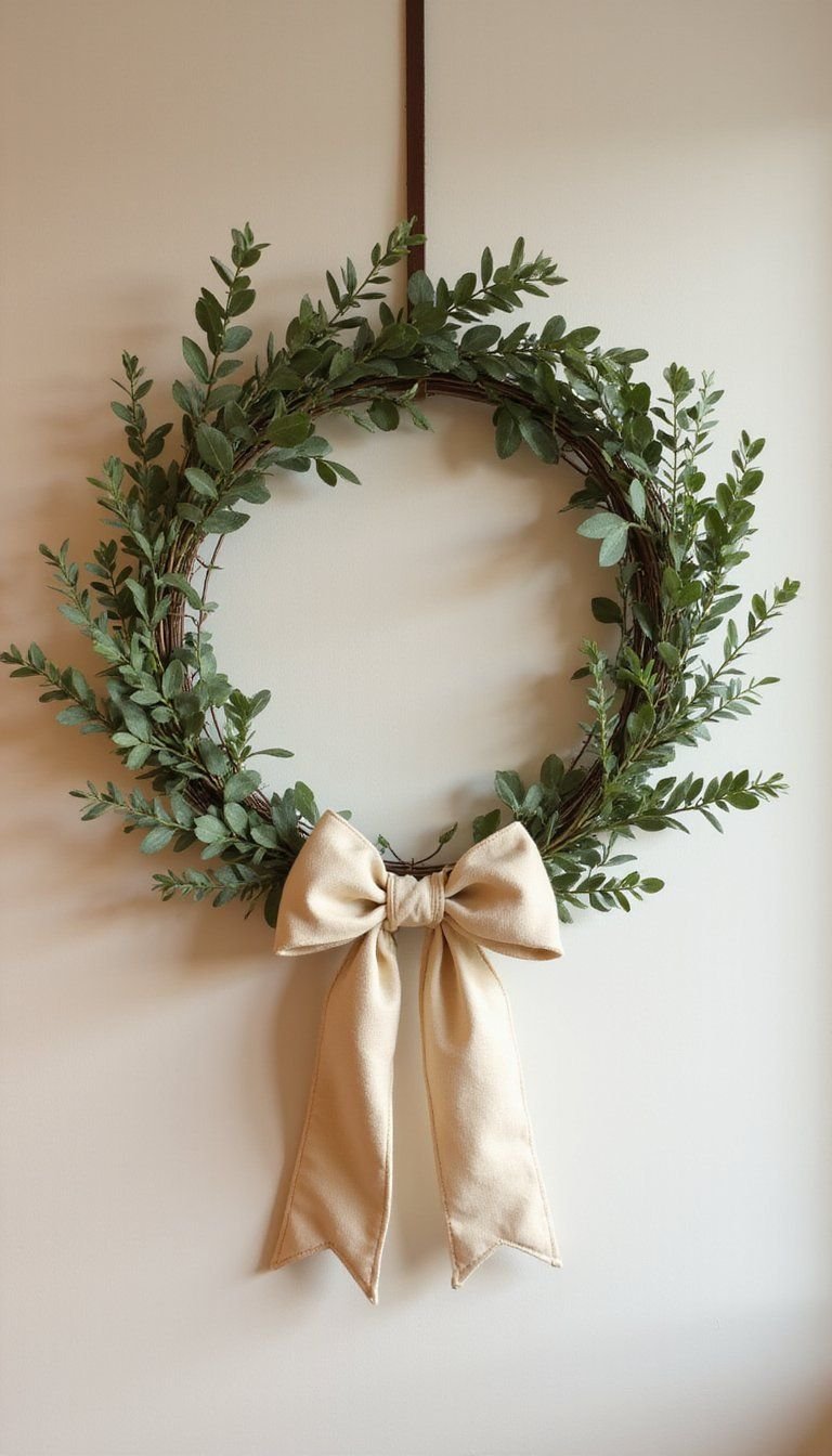 Minimalist Greenery Ring With Linen Bow