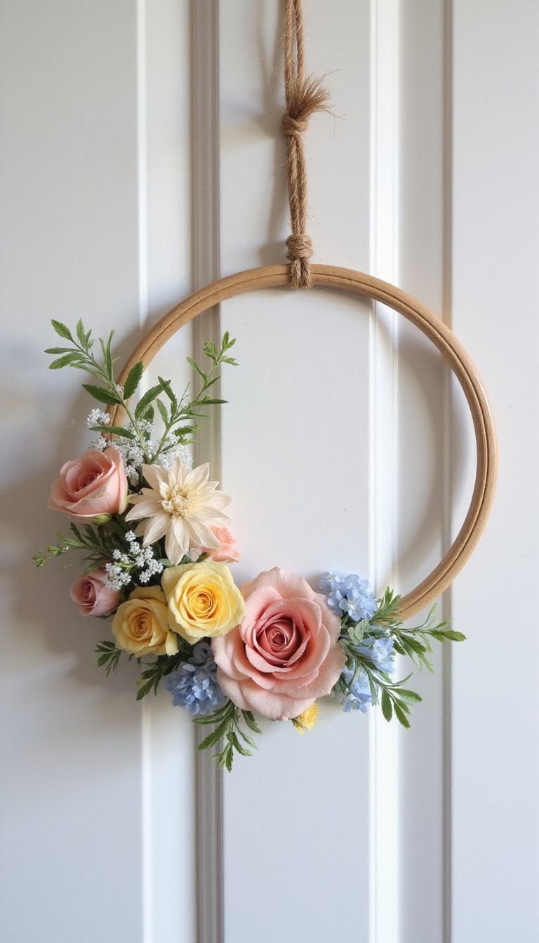Mixed Pastel Blossom Hoop With Twine Hanger