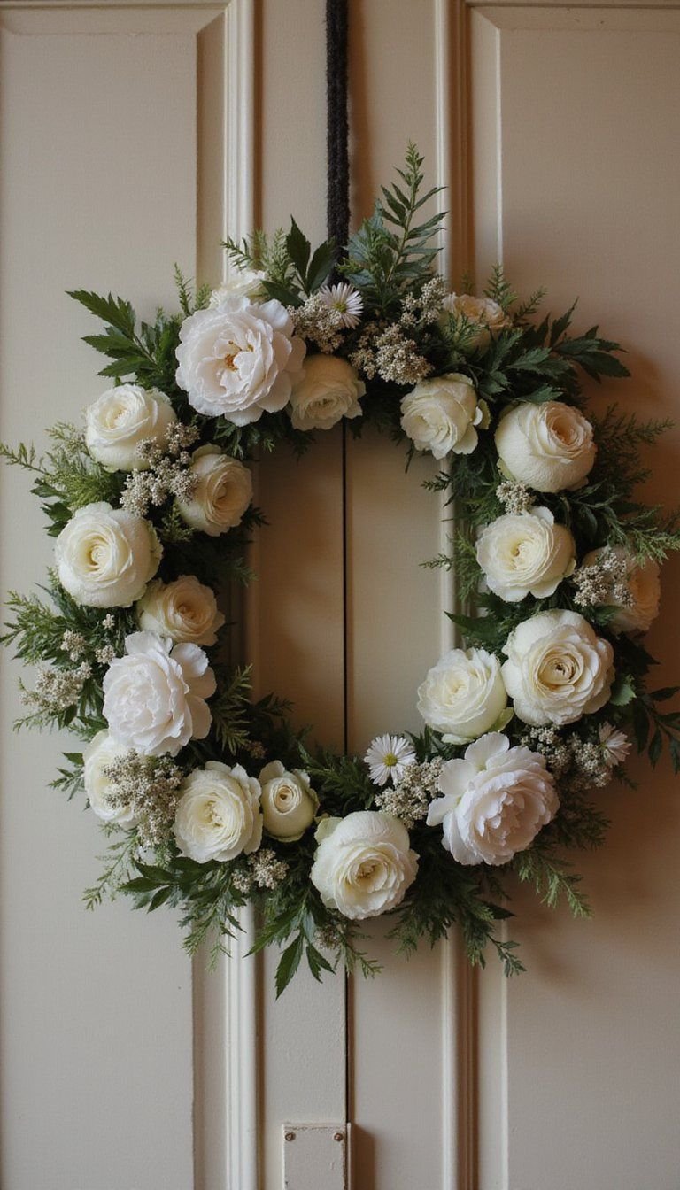 Monochrome White Floral Wreath For Weddings