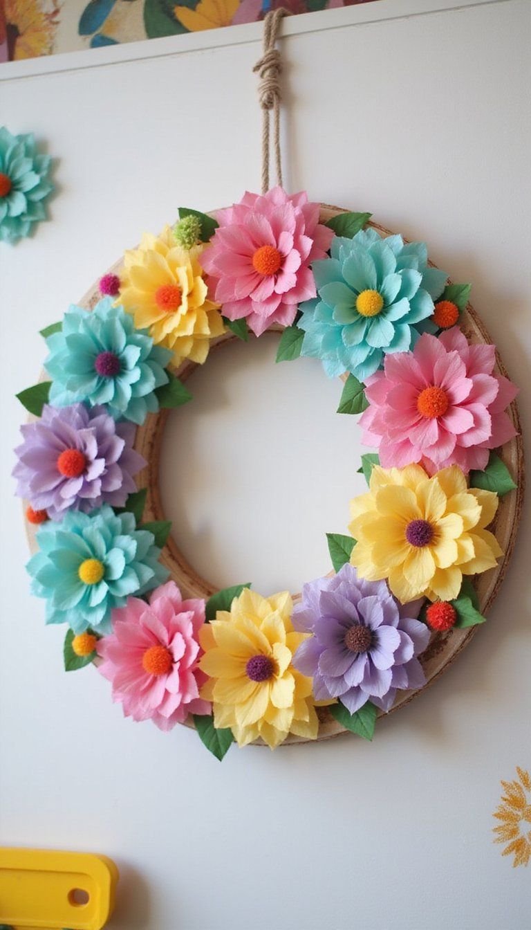 Paper Flower Wreath For Kids' Spring Projects