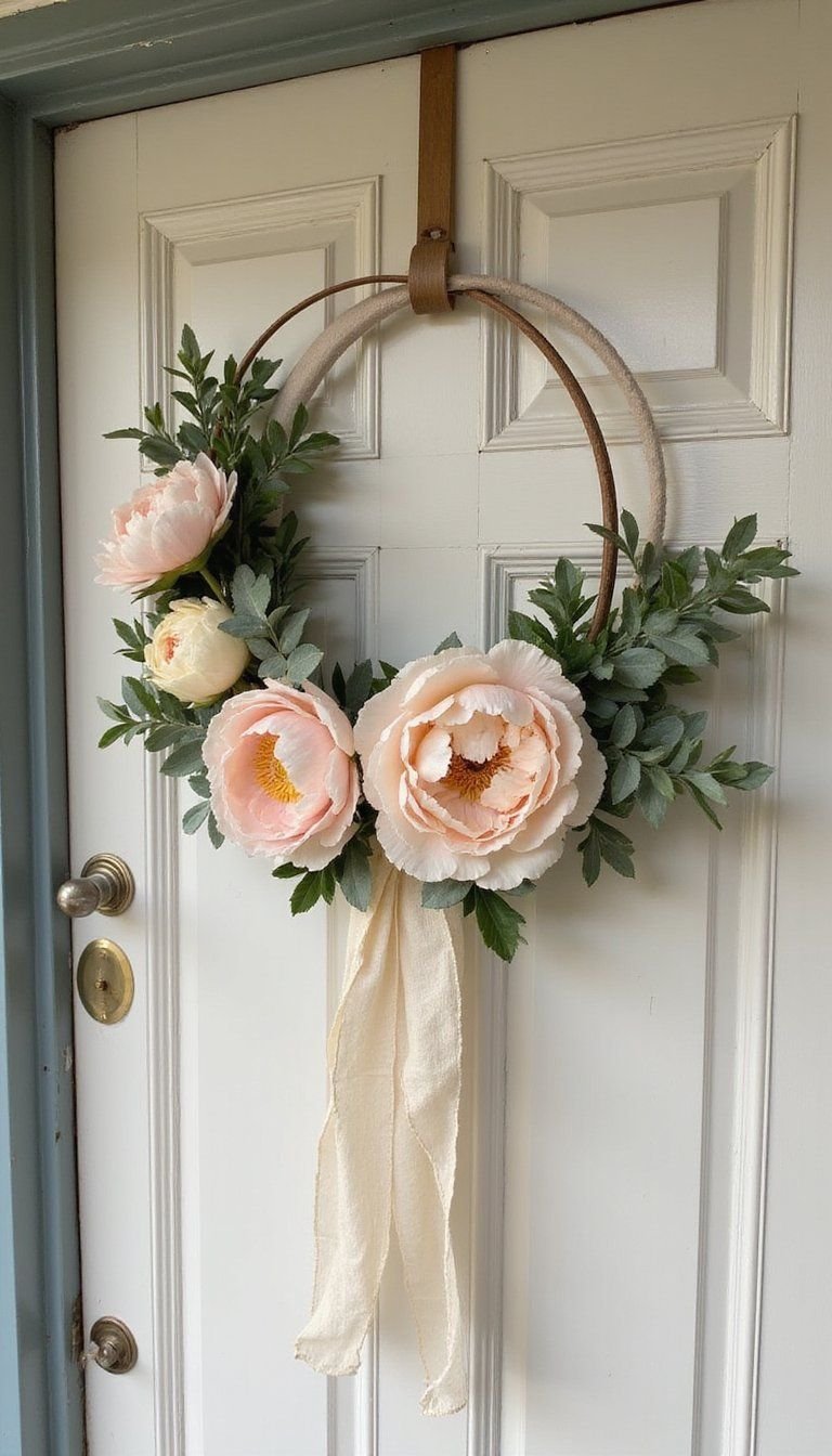 Pastel Peony Hoop With Ribbon Streamers For Front Door