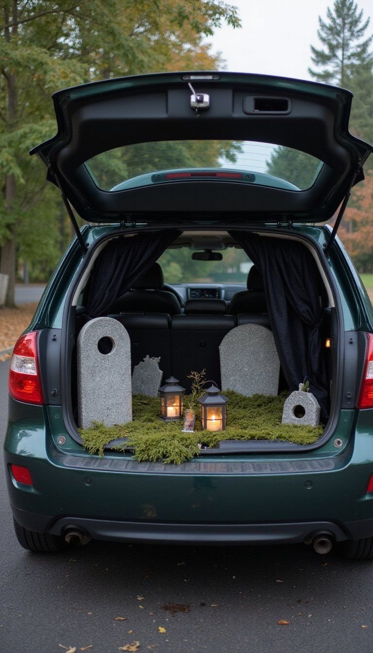 Mini Haunted Mansion With Fog And Tombstones