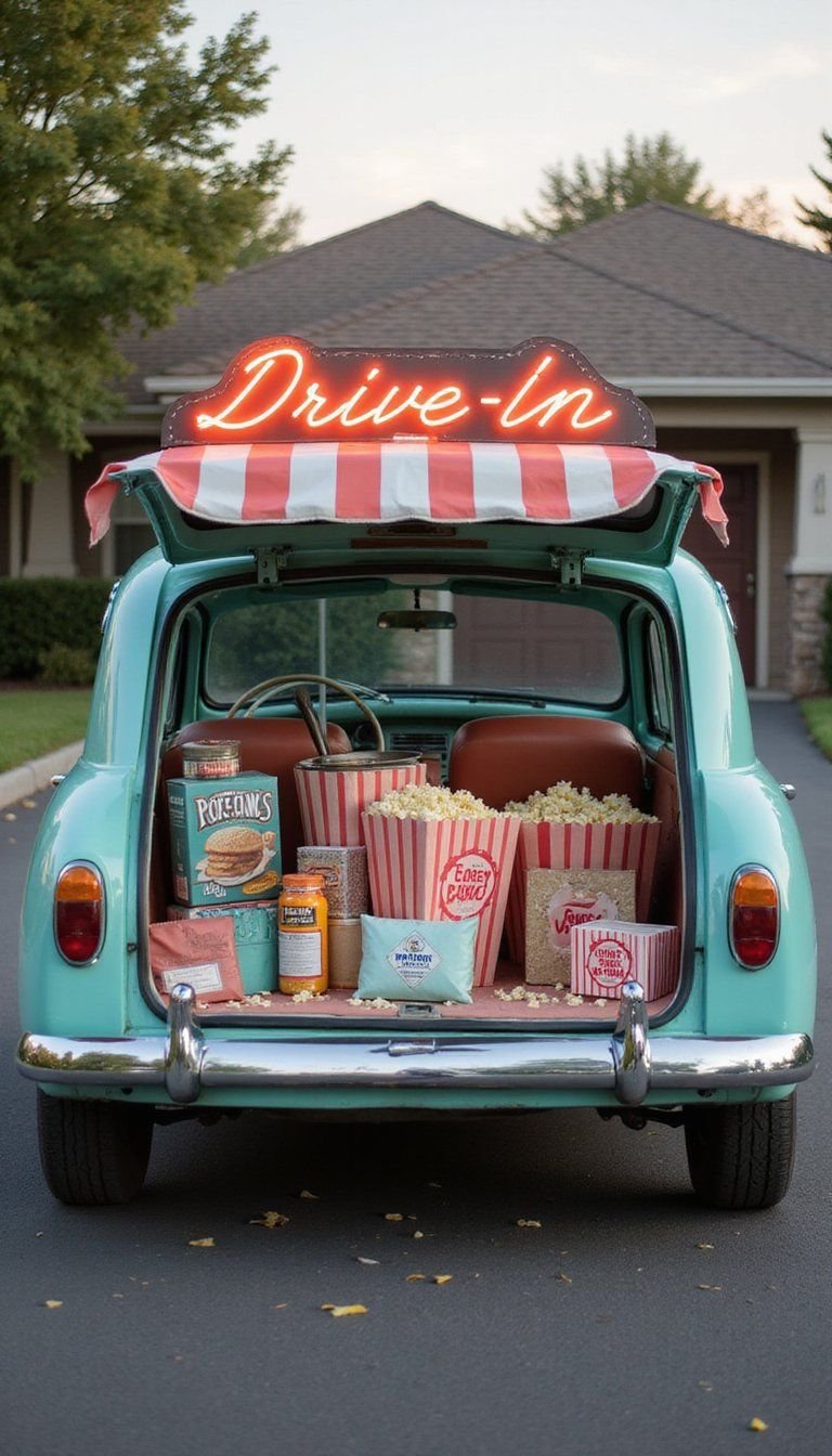 Retro Drive-In Cinema With Neon Signage