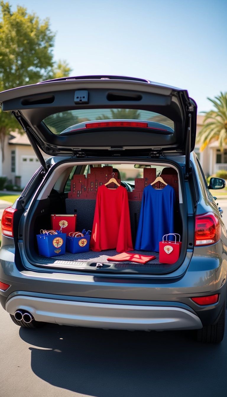 Superhero Headquarters Trunk With Emblem Backdrop