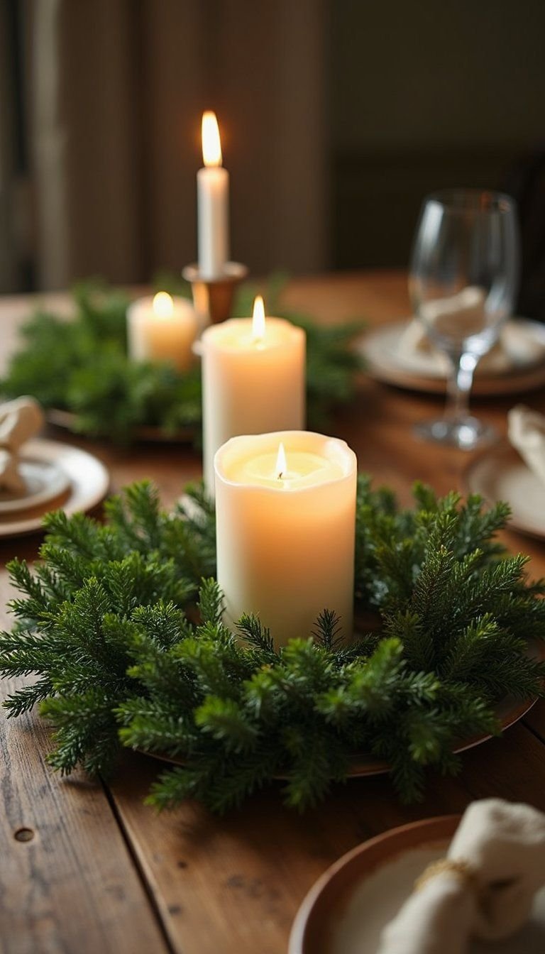 Centerpiece Candle Ring Evergreen Table Wreath