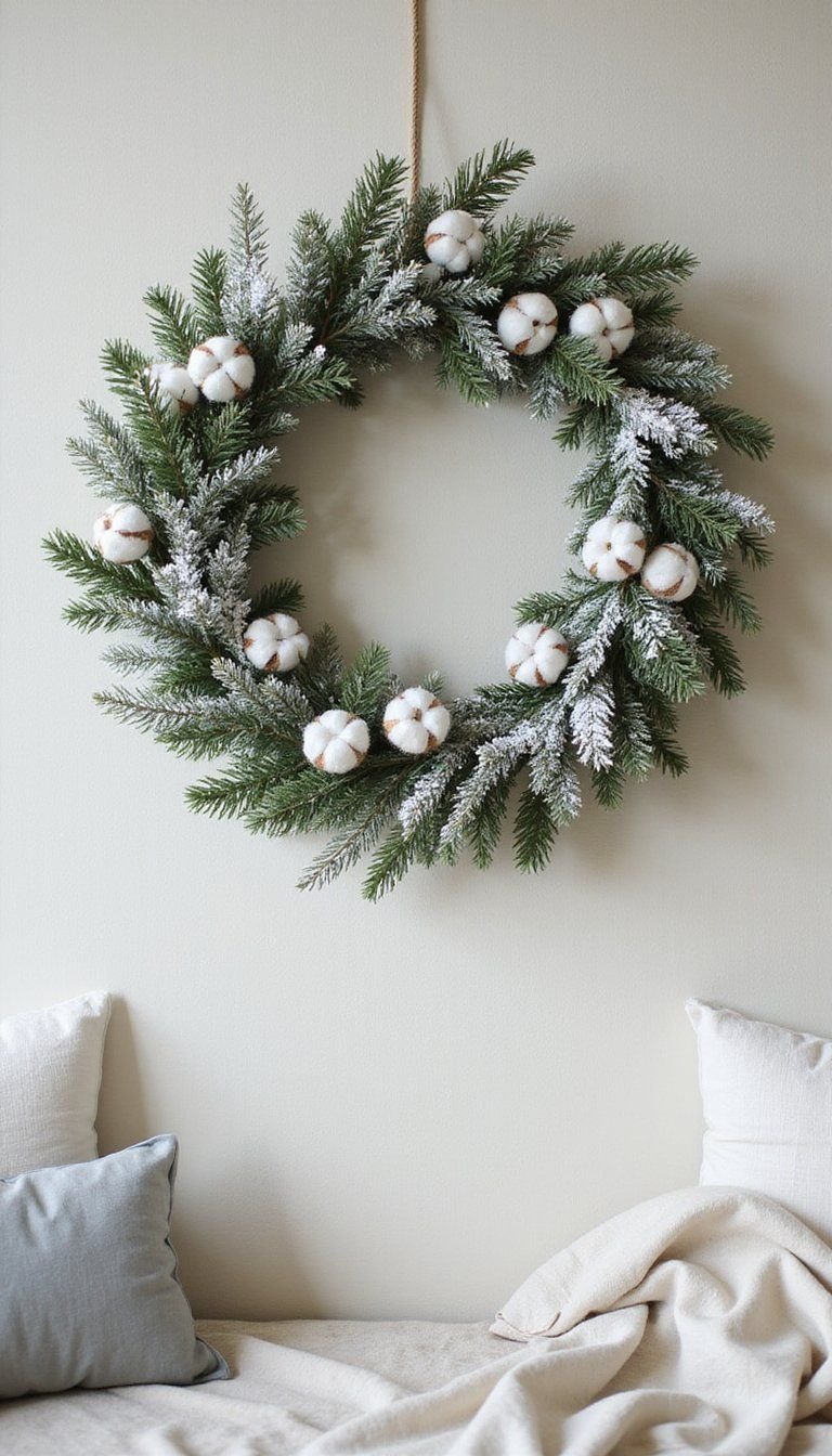 Cotton Boll And Snow Dusted Wreath