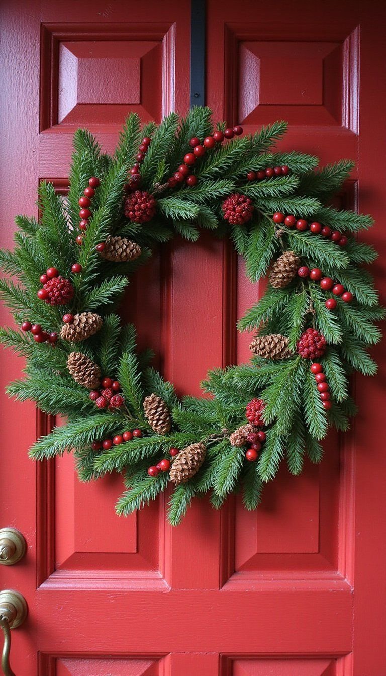 Cranberry Garland And Fir Cone Wreath