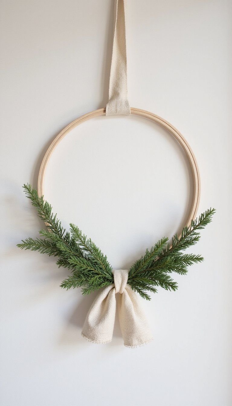 Minimalist Hoop Evergreen Wreath With Linen