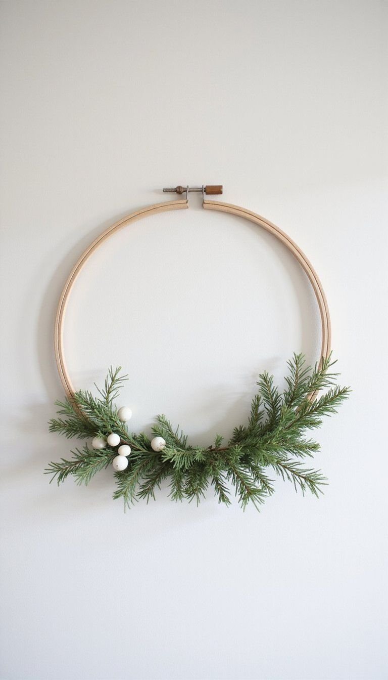 Scandi White Minimal Evergreen Hoop Wreath