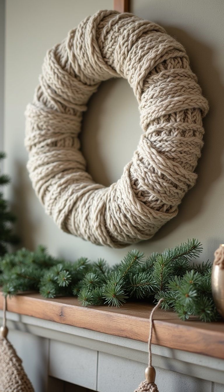 Upcycled Sweater Cozy Yarn Wrapped Wreath