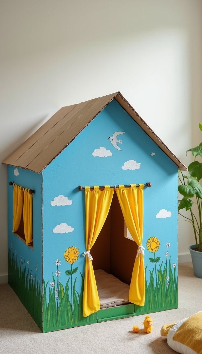 Cardboard Playhouse For Kids With Chalk Paint