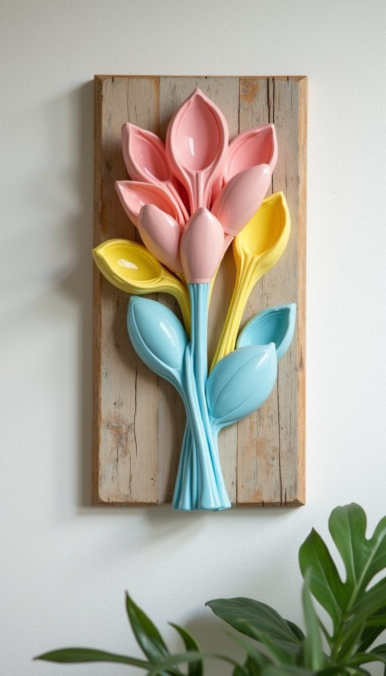Plastic Spoon Flower Wall Art Display