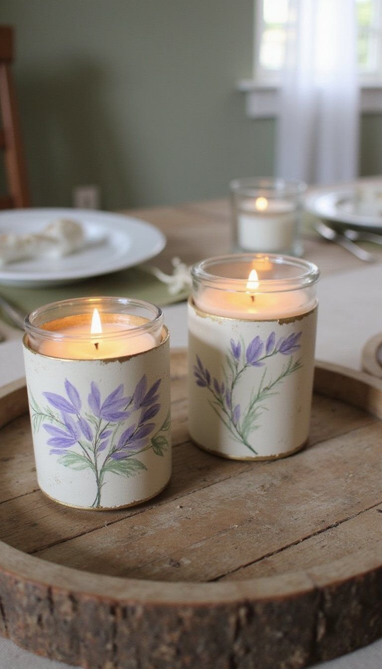 Tea Tin Candle Holders With Floral Paint
