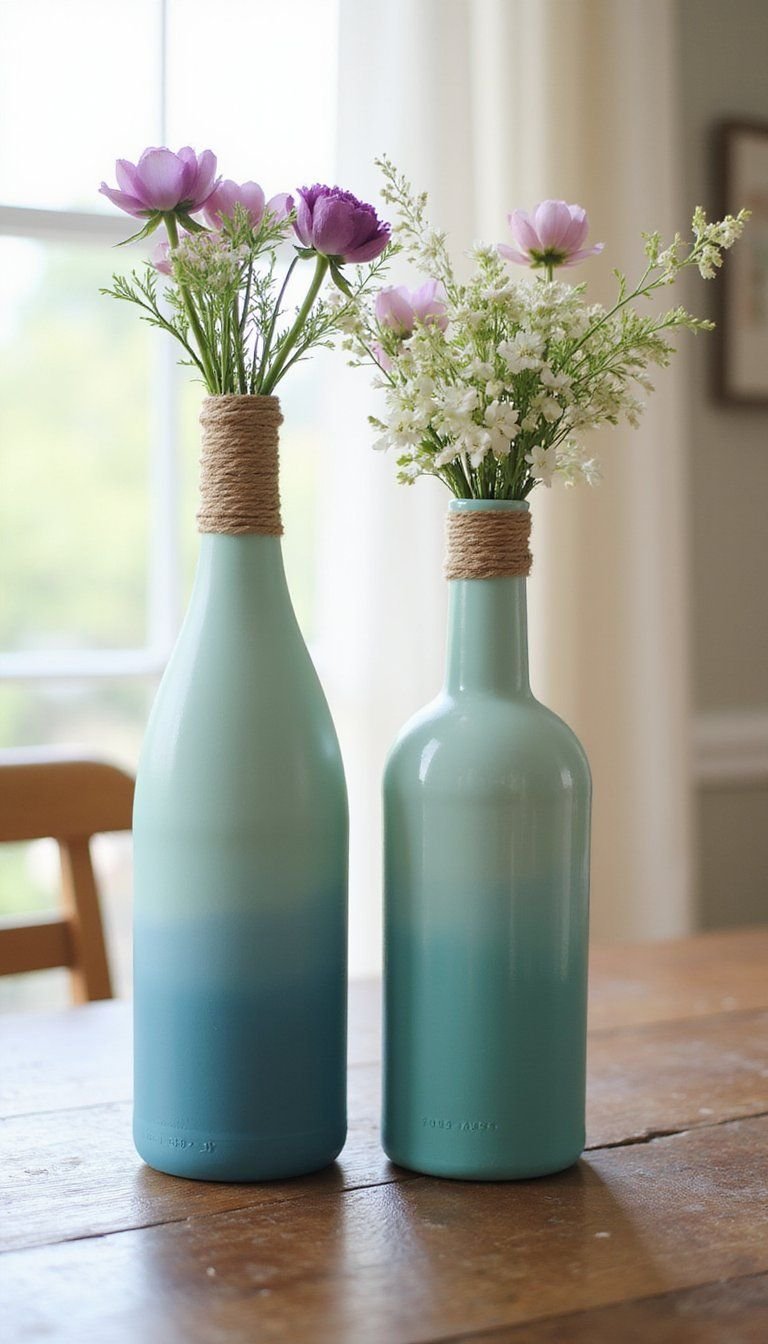 Wine Bottle Flower Vases With Twine Wrap
