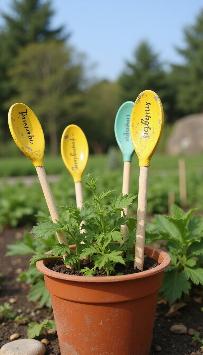 Wooden Spoon Plant Markers Painted Brightly